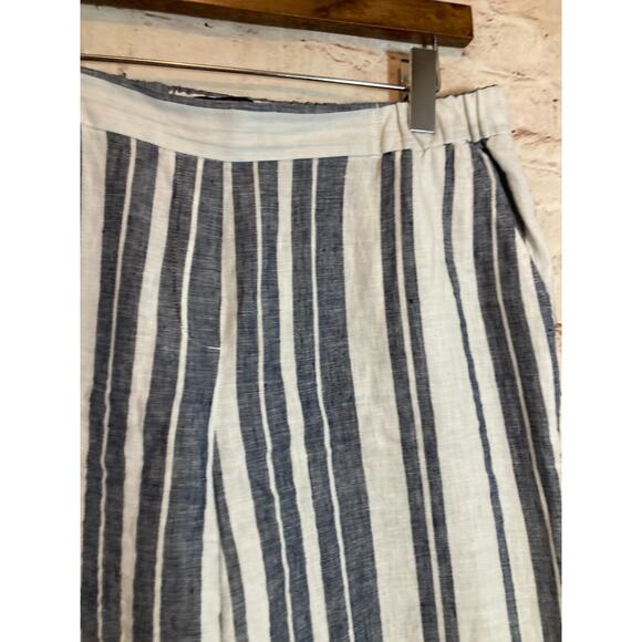 Ellen Tracy Linen Pants Womens 10 Navy & White Striped Beachy Wide Leg Pockets - Picture 3 of 15